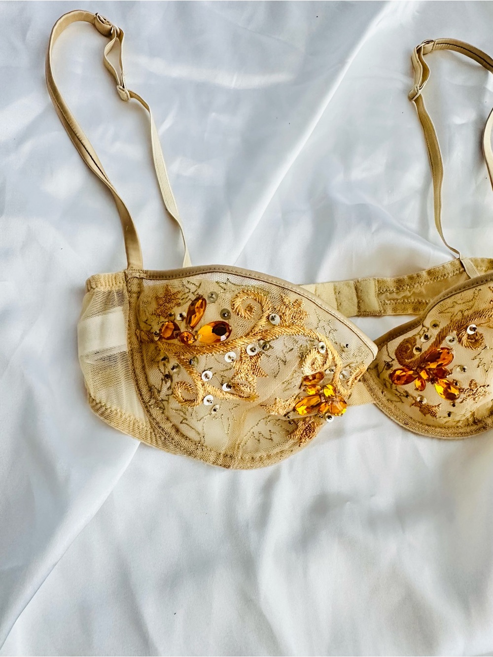 La Perla Sheer Embroidered crystals  Balconette Bra - Gold #152 - Picture 3 of 15